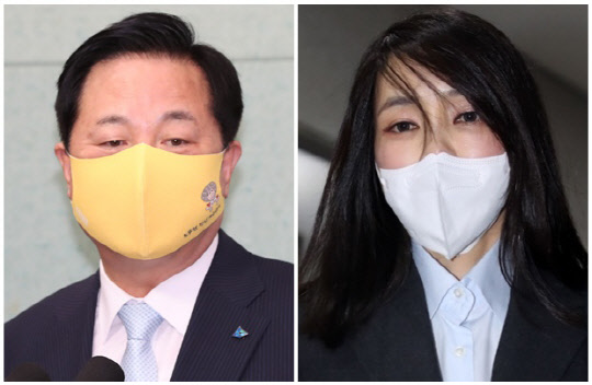 김두관(왼쪽) 더불어민주당 의원과 윤석열 국민의힘 대선 후보 부인 김건희씨. <연합뉴스>